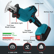 Load image into Gallery viewer, Reciprocating Saw 20V 2.0Ah Cordless Battery Powered Sawzall 8 Saw Baldes 0-2800SPM Variable Speed Electric Reciprocating Saw
